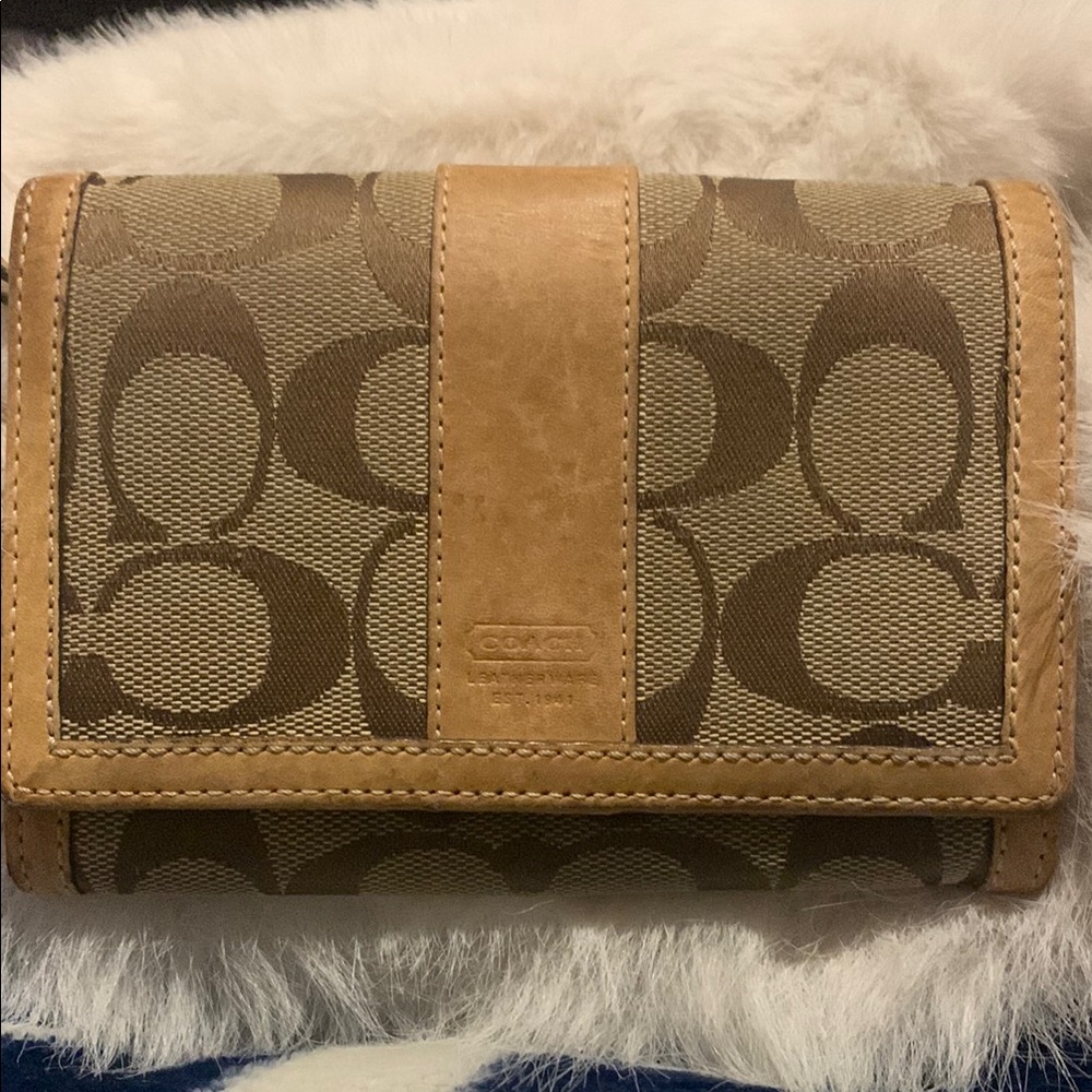 Coach Tan Signature Wallet with Caramel Leather Trim FIRM!!